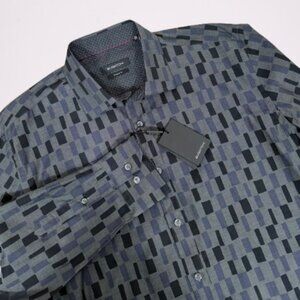 Bugatchi NEW Men Cotton Shaped Fit Button Down Shirt Long Sleeve Sz L Dark Grey